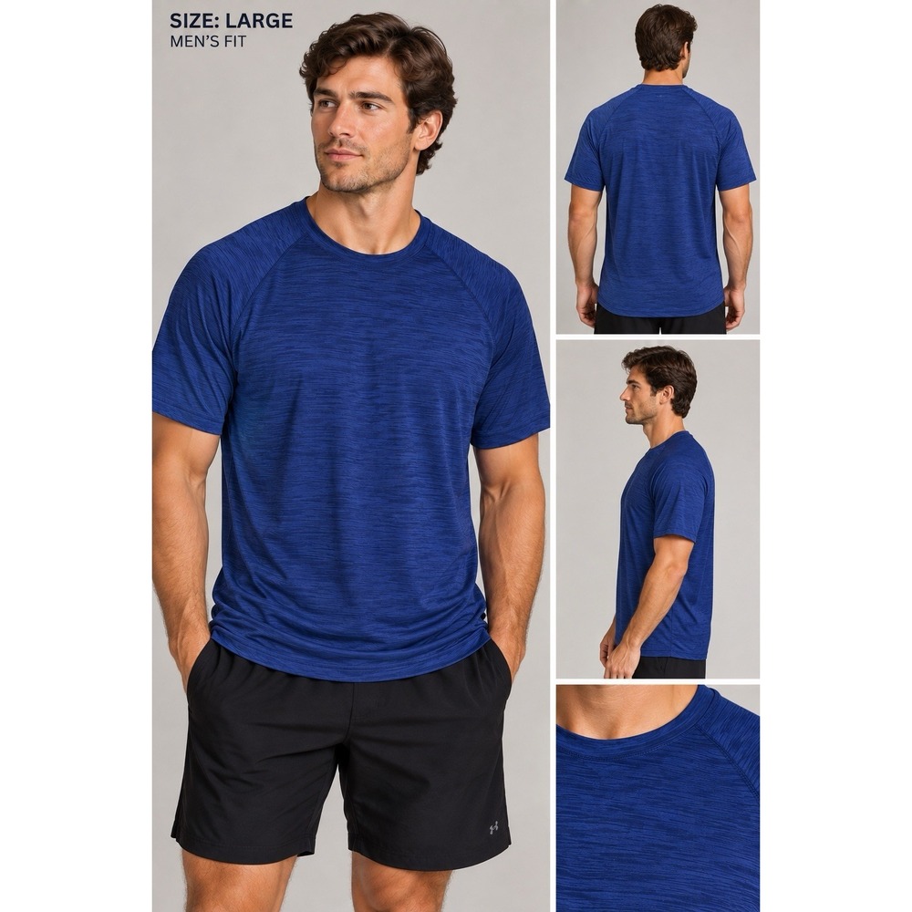 Fanatics Men's Large Blue Heather Performance T-Shirt Raglan Athletic Tee -3756